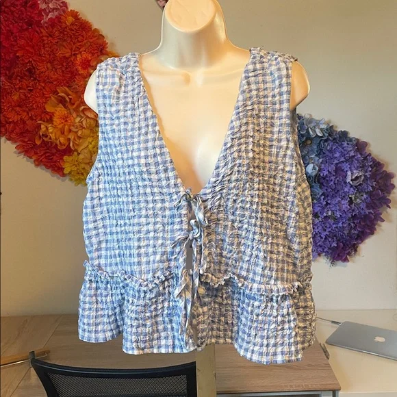 Zara blue and white gingham tie-front tank - Picture 4 of 10